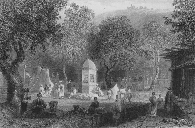 Marknadsscen och fontän, Antiokia av William Henry Bartlett