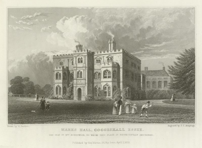 Marks Hall, Coggeshall, Essex, säte för Mrs Honeywood av William Henry Bartlett