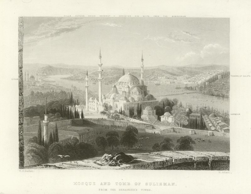 Moskén och graven av Suleiman, Konstantinopel av William Henry Bartlett