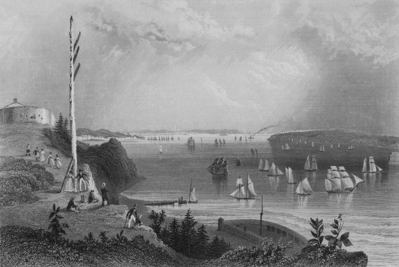 New York Bay, från Telegraph Station (gravyr) av William Henry Bartlett