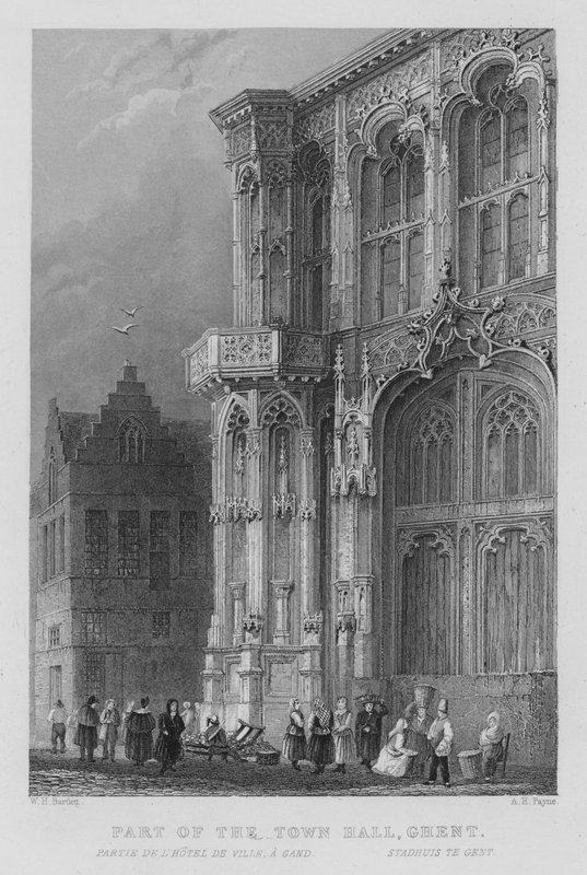 En del av stadshuset, Gent (gravyr) av William Henry Bartlett