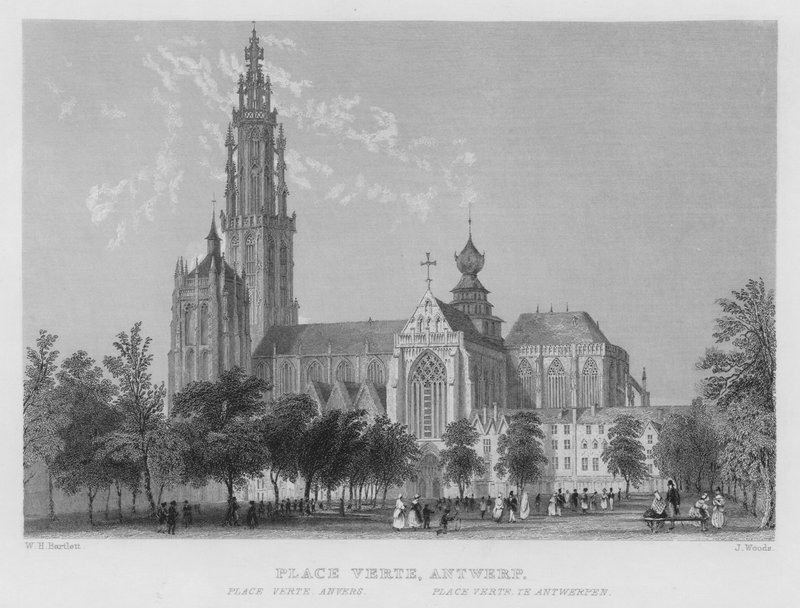 Place Verte, Antwerpen (gravyr) av William Henry Bartlett