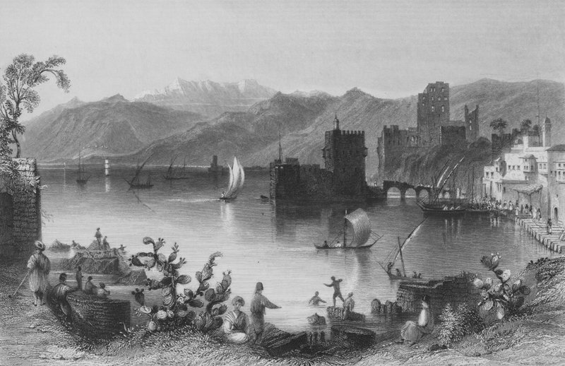 Hamnen i Beirout, det gamla Berothai av William Henry Bartlett