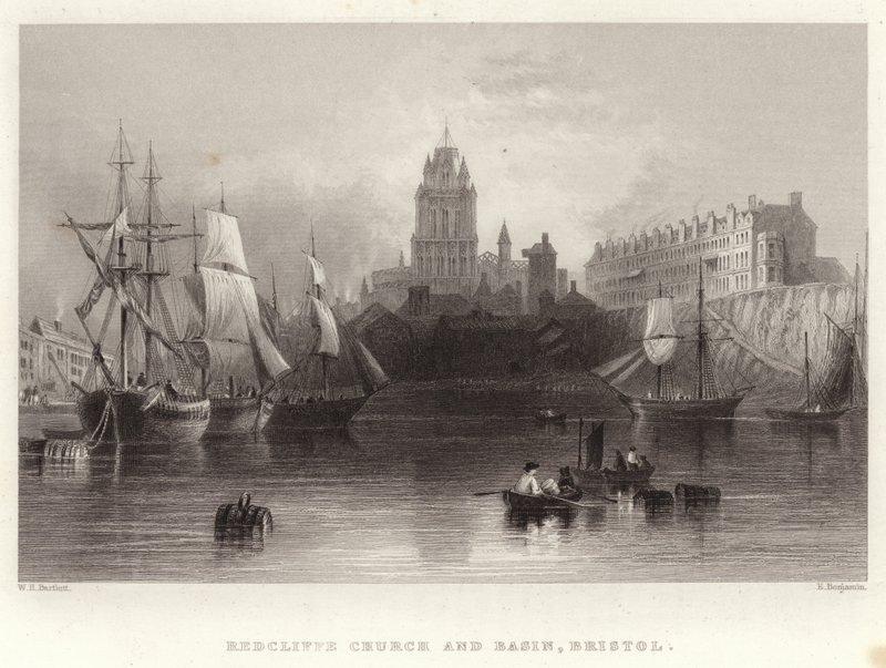 Redcliffe kyrka och bassäng, Bristol av William Henry Bartlett