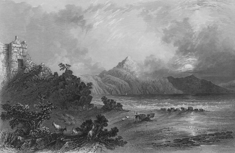 Rester av hamnen i Seleucia, nära Suadeah, berget Casius i fjärran av William Henry Bartlett