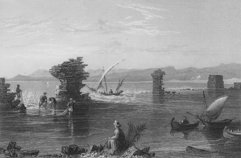 Rester av hamnen i Tire av William Henry Bartlett