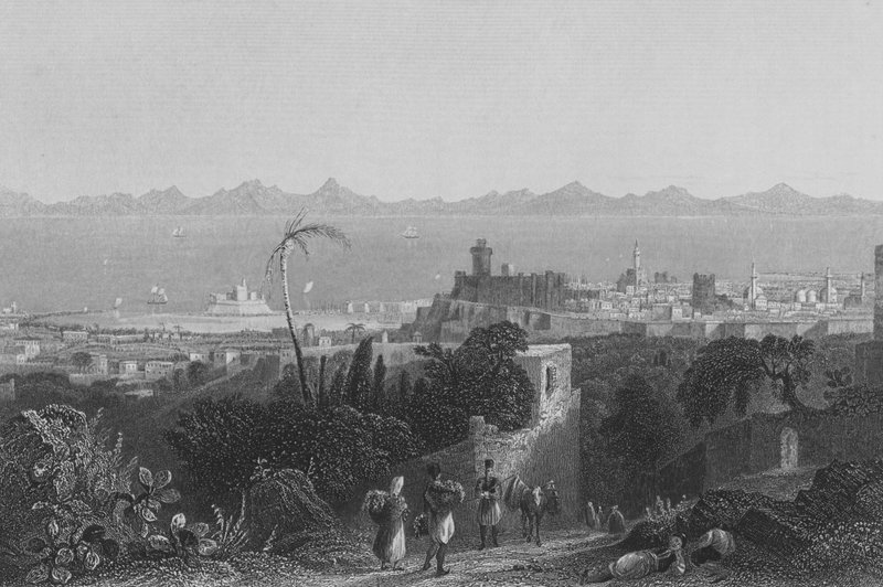 Rhodos, från höjderna, nära Sir Sidney Smiths villa av William Henry Bartlett