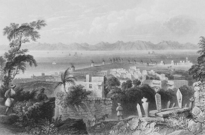 Rhodos, de antika Dodanimerna, med kanalen mellan ön och Mindre Asien av William Henry Bartlett