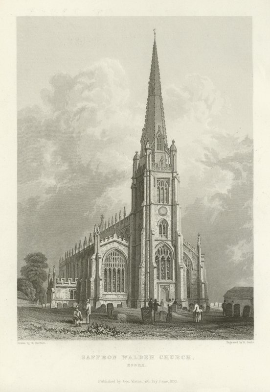 Saffron Walden kyrka, Essex av William Henry Bartlett
