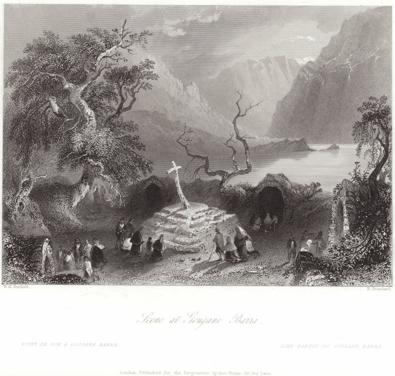 Scen vid Gougane Barra i grevskapet Cork av William Henry Bartlett