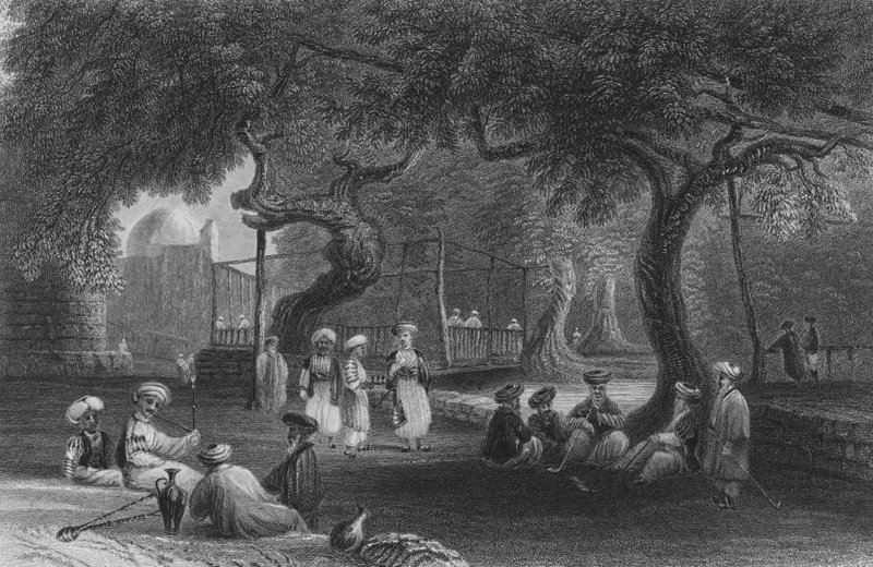 Scheichs hus, vid Zebdane, på Pharpar av William Henry Bartlett