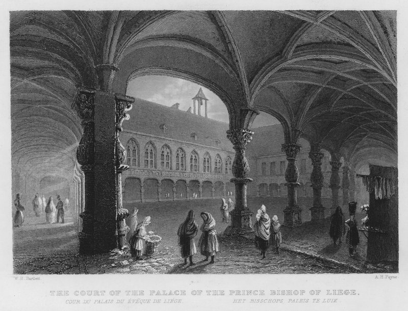 Court of the Palace of Prince Bishop of Liege (gravyr) av William Henry Bartlett