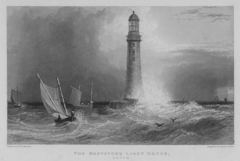 Eddystone Light House, Devon (gravyr) av William Henry Bartlett