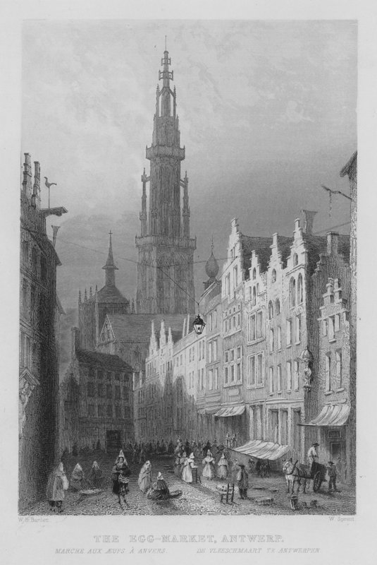 Äggmarknaden, Antwerpen (gravyr) av William Henry Bartlett