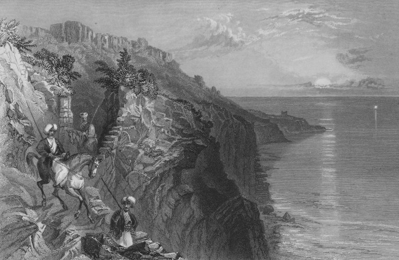The Ladder of Tyrus, ett pass vid havets kust, nära Tyrus av William Henry Bartlett