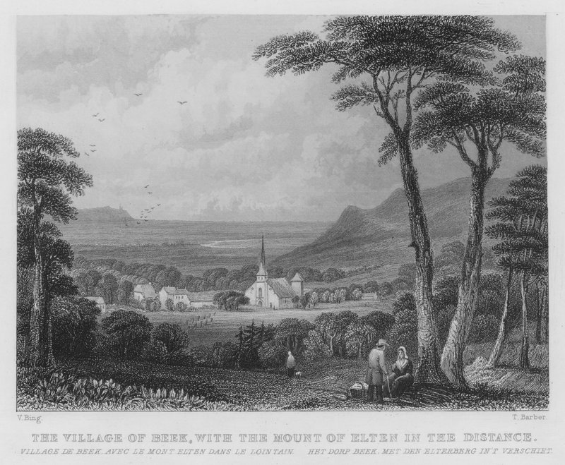 Byn Beek, med berget Elten i fjärran (gravyr) av William Henry Bartlett