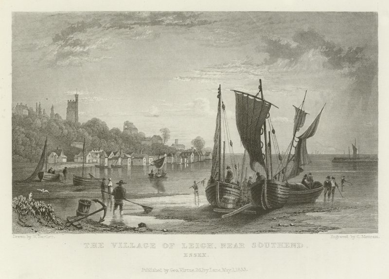The Village of Leigh, nära Southend, Essex av William Henry Bartlett