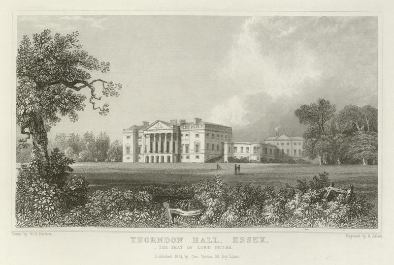 Thorndon Hall, Essex, säte för Lord Petre av William Henry Bartlett