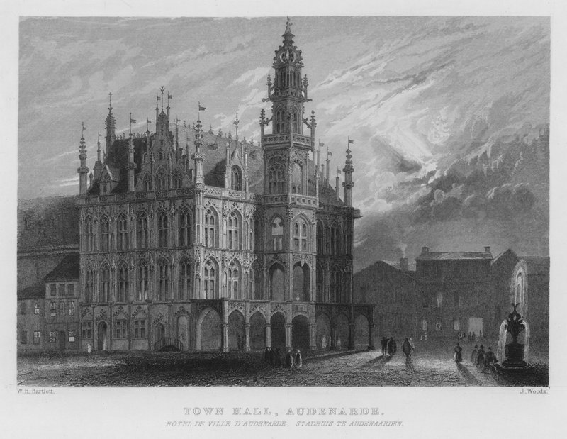 Rådhuset, Audenarde (gravyr) av William Henry Bartlett