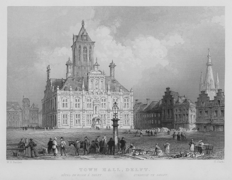 Rådhuset, Delft (gravyr) av William Henry Bartlett