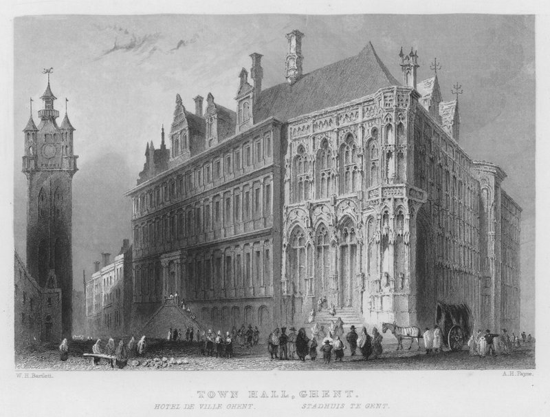 Rådhuset, Gent (gravyr) av William Henry Bartlett