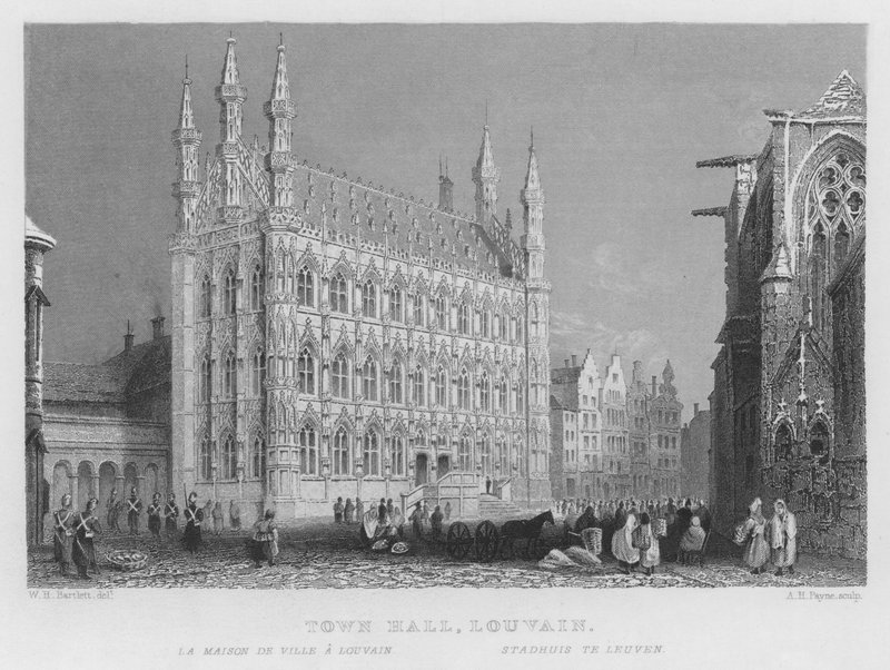 Rådhuset, Louvain (gravyr) av William Henry Bartlett