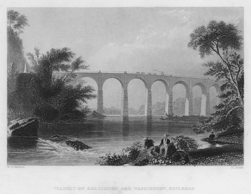 Viadukt på Baltimore och Washington Railroad (gravyr) av William Henry Bartlett
