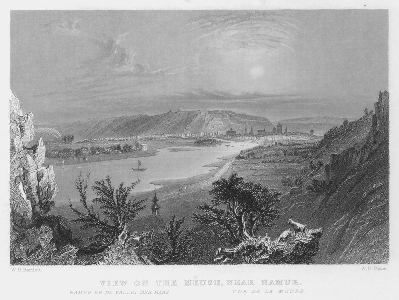 Utsikt över Meuse, nära Namur (gravyr) av William Henry Bartlett