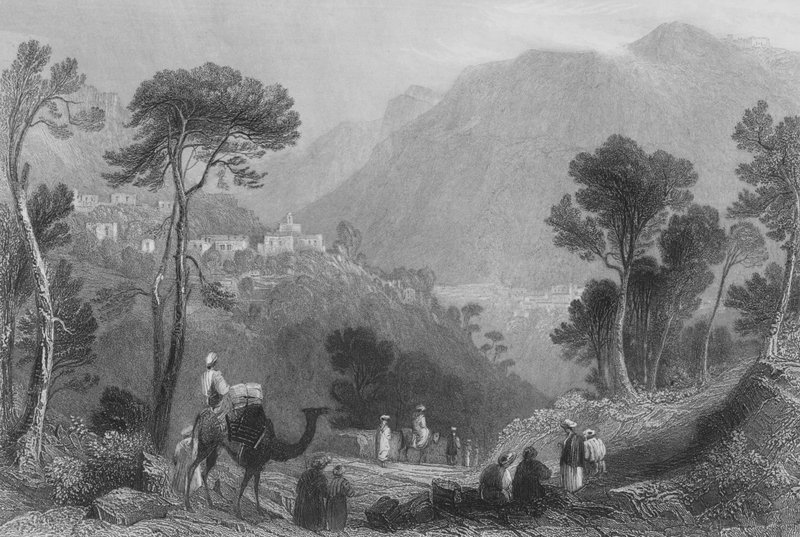 Byn Brumhanna, i berget Libanon av William Henry Bartlett