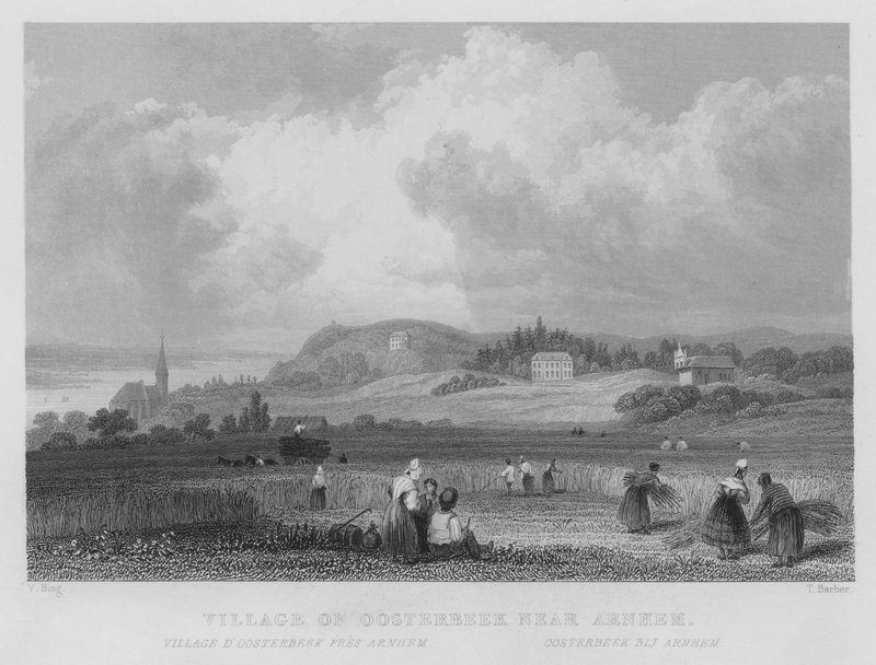 Byn Oosterbeek nära Arnhem (gravyr) av William Henry Bartlett
