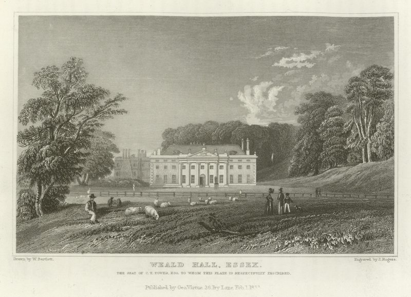 Weald Hall, Essex, säte för C T Tower, Esquire av William Henry Bartlett