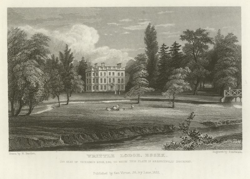 Writtle Lodge, Essex, säte för Vicesimus Knox, Esquire av William Henry Bartlett