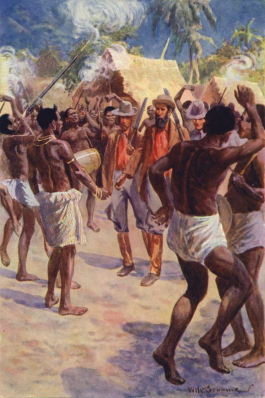 Illustration för The Gorilla Hunters av RM Ballantyne (färg litho) av William Henry Charles Groome