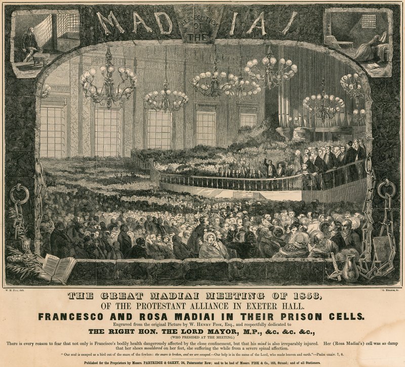 Det stora Madiai-mötet 1853 för den protestantiska alliansen i Exeter Hall, London av William Henry Fisk