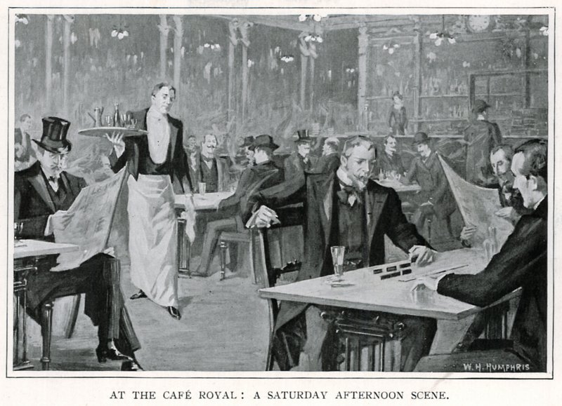 At the Cafe Royal: A Saturday Afternoon Scene, c.1900 (litho) av William Henry Humphris