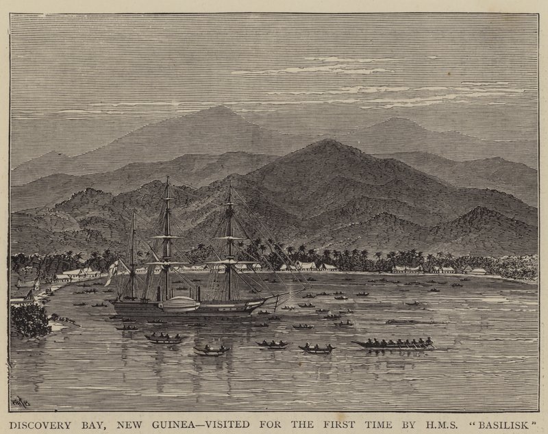 Discovery Bay, Nya Guinea, besöktes för första gången av HMS Basilisk av William Henry James Boot
