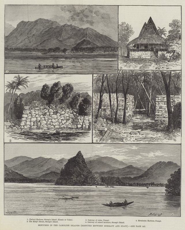 Skisser på Carolineöarna, omtvistade mellan Tyskland och Spanien av William Henry James Boot