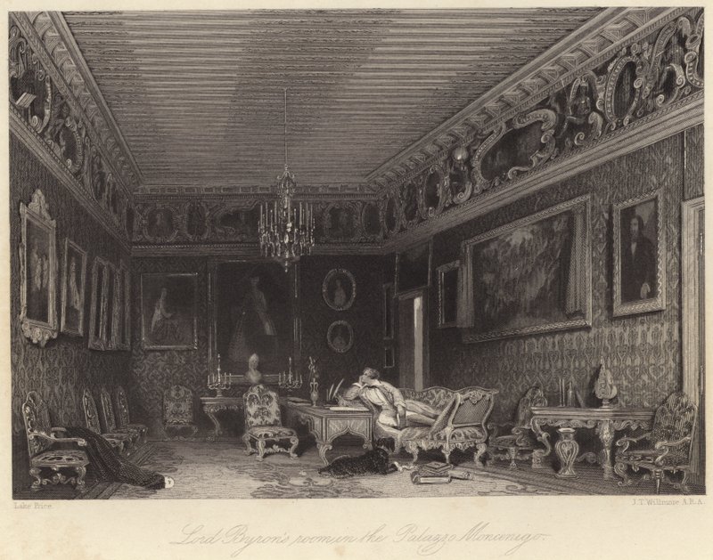 Lord Byrons rum i Palazzo Mocenigo (gravyr) av William Henry Lake Price