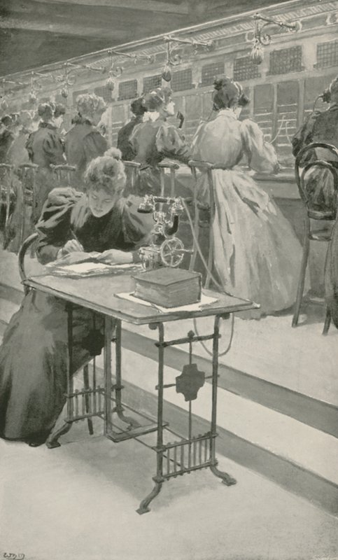 På jobbet i ett telefonrum av William Henry Margetson