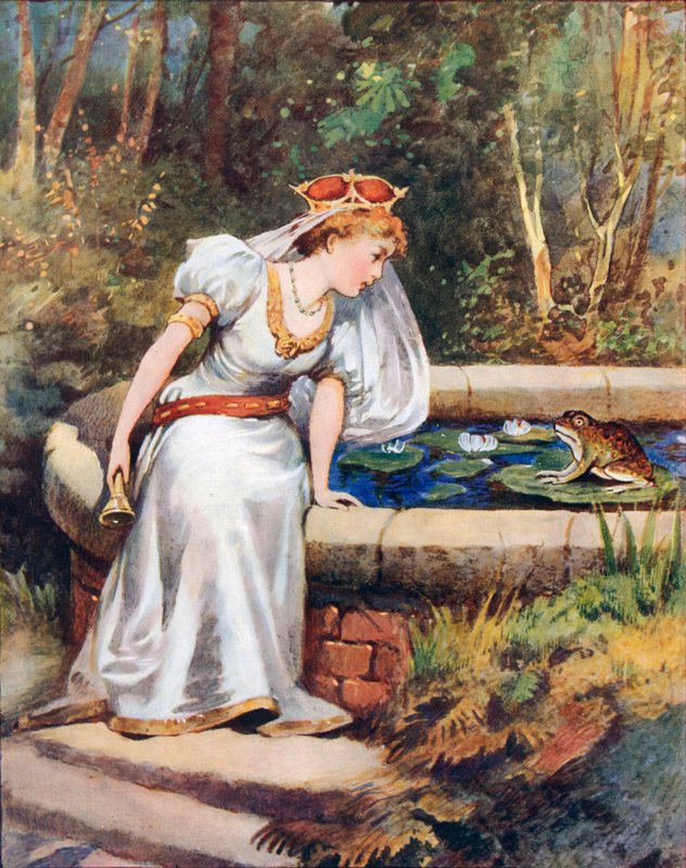 "Gråt inte, kära prinsessa", sa grodan. "Jag kan återställa din boll åt dig" av William Henry Margetson