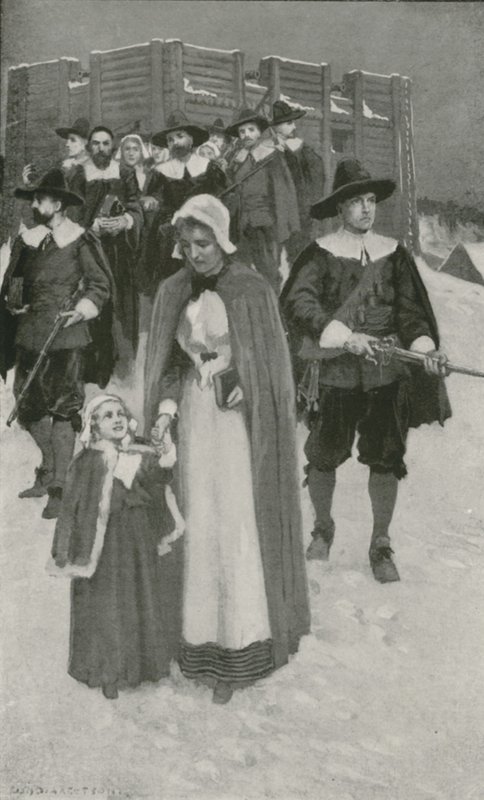 Sabbatsdagen med pilgrimsfäderna vid deras första bosättning i New Plymouth av William Henry Margetson