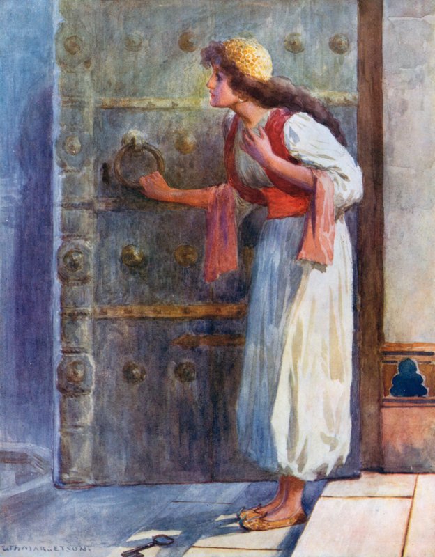 Skakande av rädsla tappade hon den magiska nyckeln på golvet av William Henry Margetson