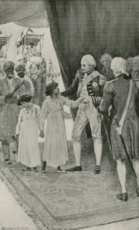 Sultan Tippus söner tas emot av Lord Cornwallis som gisslan. av William Henry Margetson