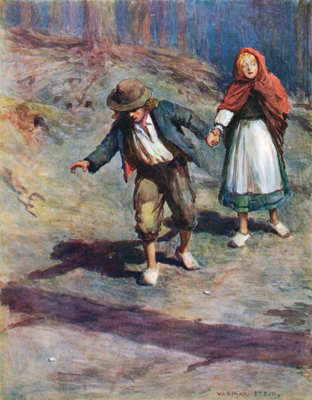 De hittade hem ganska lätt, för månen lyste starkt på småstenarna som Hansel hade tappat förresten av William Henry Margetson