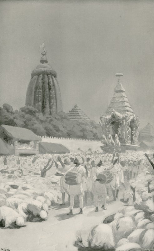 Tillbedjare som prostraterar sig inför den berömda bilen på Jagannath-festivalen av William Henry Margetson