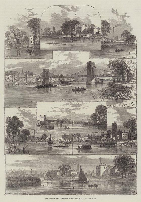 Oxford och Cambridge Boat-Race, utsikt över floden av William Henry Pike
