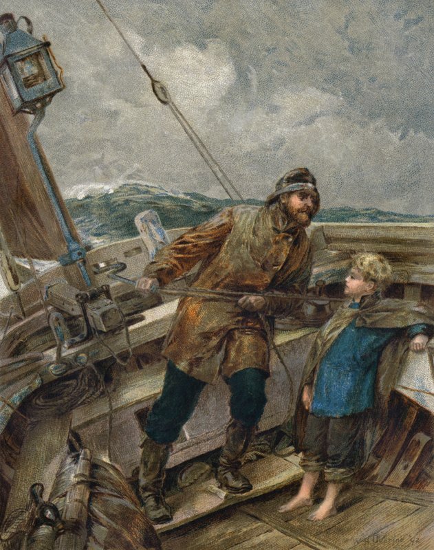 Min far står vid rodret (färg litho) av William Heysham (after) Overend