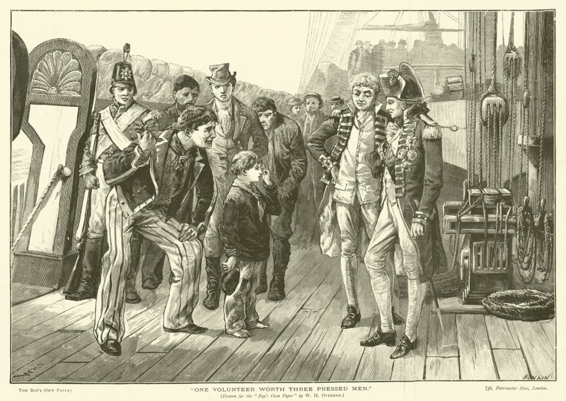 En volontär värd tre pressade män (gravyr) av William Heysham (after) Overend