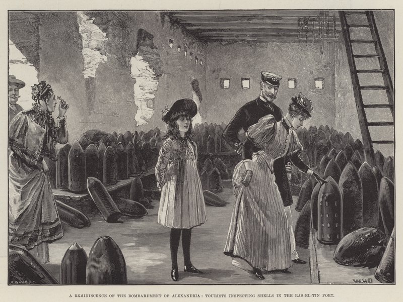 En reminiscens av bombardementet av Alexandria, turister som inspekterar snäckor i Ras-el-Tin Fort av William Heysham Overend