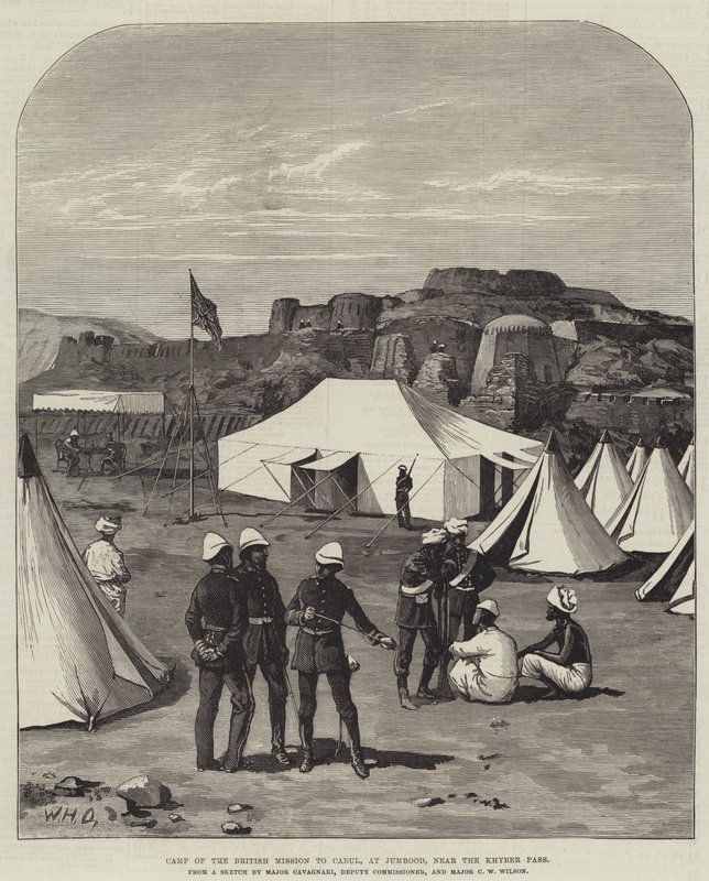 Den brittiska missionens läger i Cabul, Jumrood, nära Khyberpasset. av William Heysham Overend